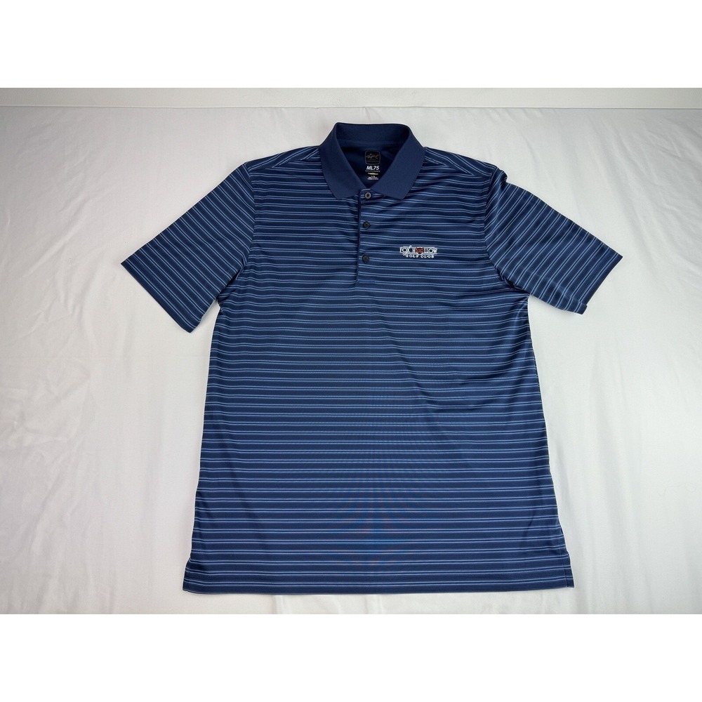 Greg Norman Fox Hollow Golf Club Polo Shirt ~ Blue White Striped ~ Adult L Mens - Picture 2 of 6